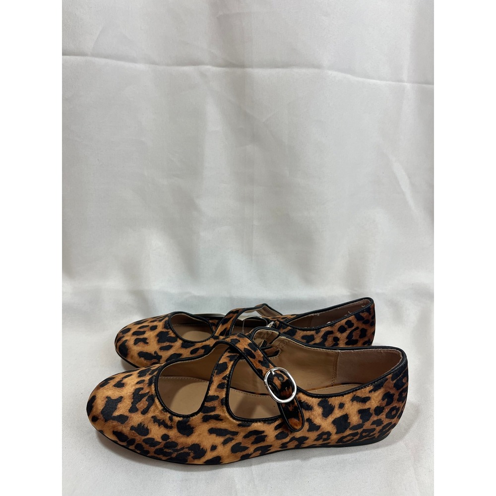 A New Day Leopard Print Mary Jane Flats‎ Double Strap Buckle Shoes Brown Tan 8.5